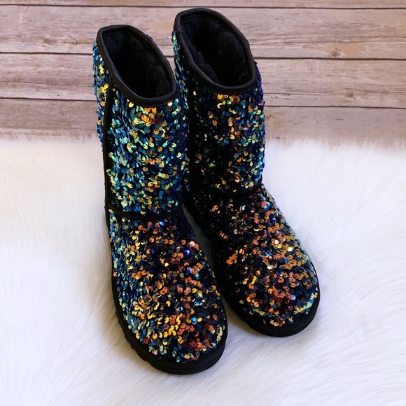 UGG Classic Short Stellar Sequin Boots In Black - Picture 3 of 9